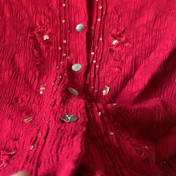 Vintage K Studio red cropped short sleeve button blouse with open back - Picture 4 of 6